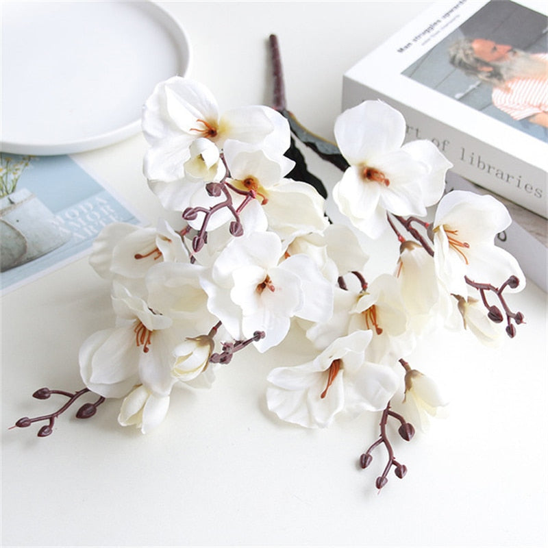 Elegant 5-Branch Orchid and Magnolia Artificial Flower Bouquet
