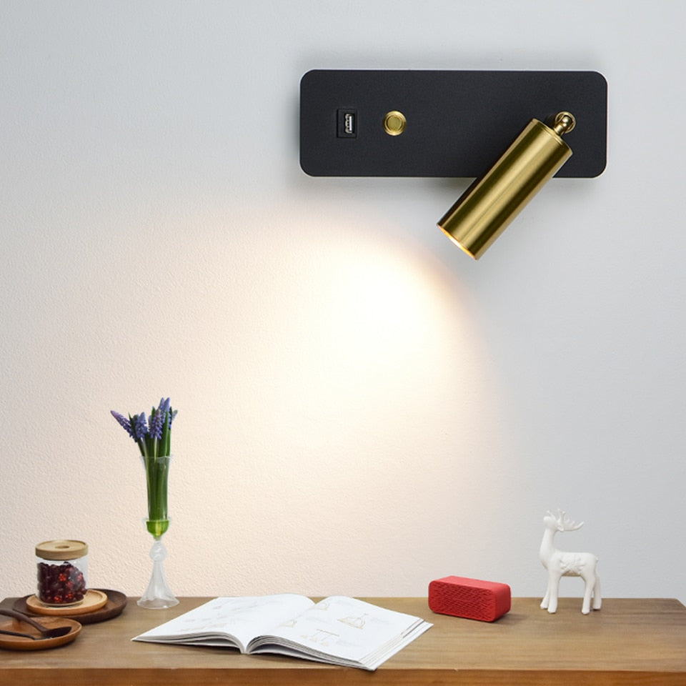 LED Bedside Wall Light with USB Charging and Switch