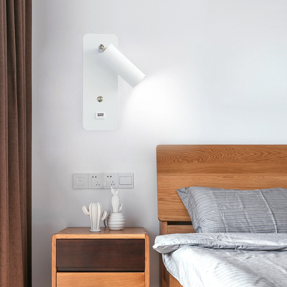 LED Bedside Wall Light with USB Charging and Switch